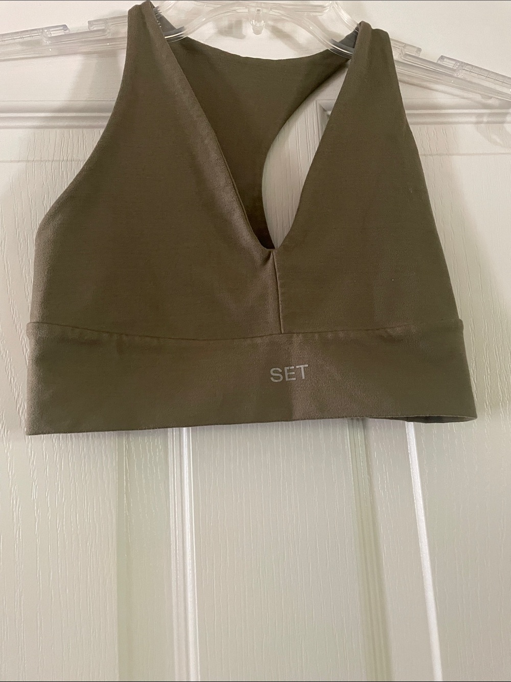 Olive Green Racerback Sports Bra with 'SET' Logo S